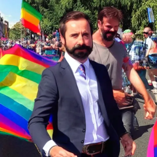 Prompt: santiago abascal in a gay parade