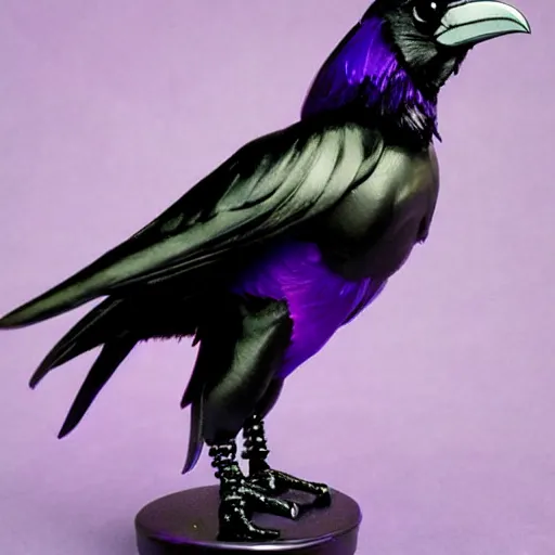Prompt: up close photo of a magical psychic raven judging you. iridescent feathers. purple iridescence. 3D sculpt by Range Murata.