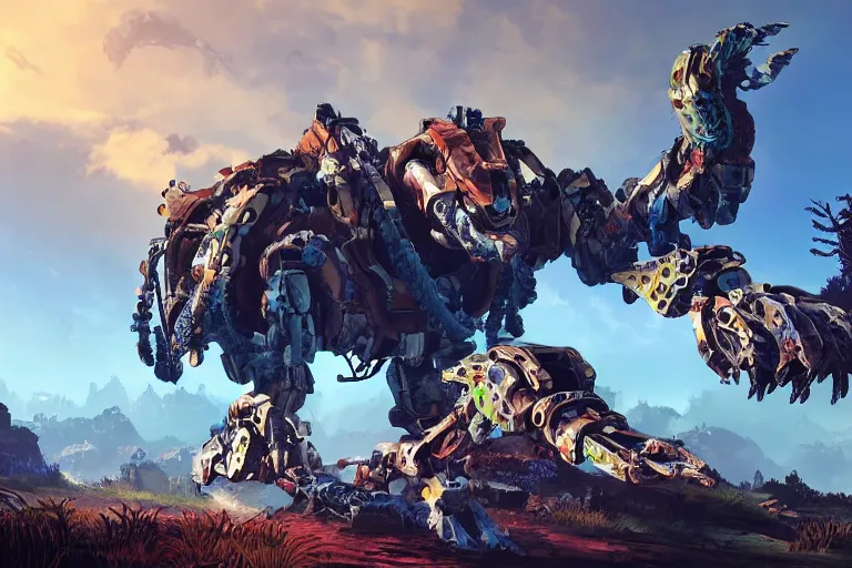 Image similar to clamberjaw machine mecha animal beast robot of horizon forbidden west horizon zero dawn bioluminiscence global illumination ray tracing hdr fanart arstation by sung choi and eric pfeiffer and gabriel garza and casper konefal