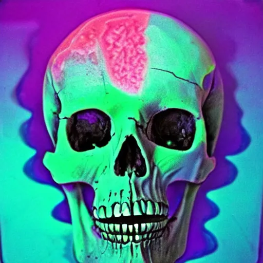 Prompt: human skull, trippy, glitch, psychedelic, melting wax,