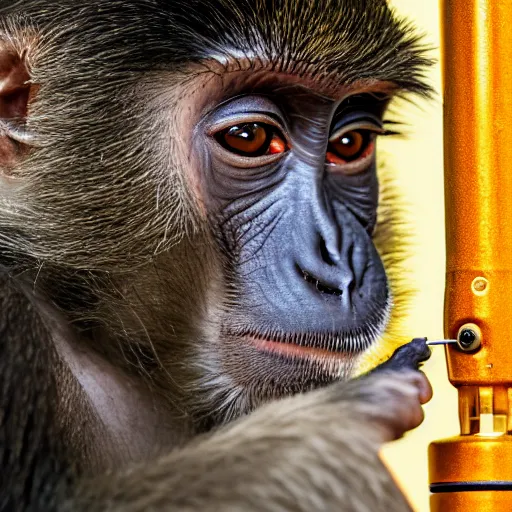 Image similar to a monkey using a drill, 4 k, highly detailed