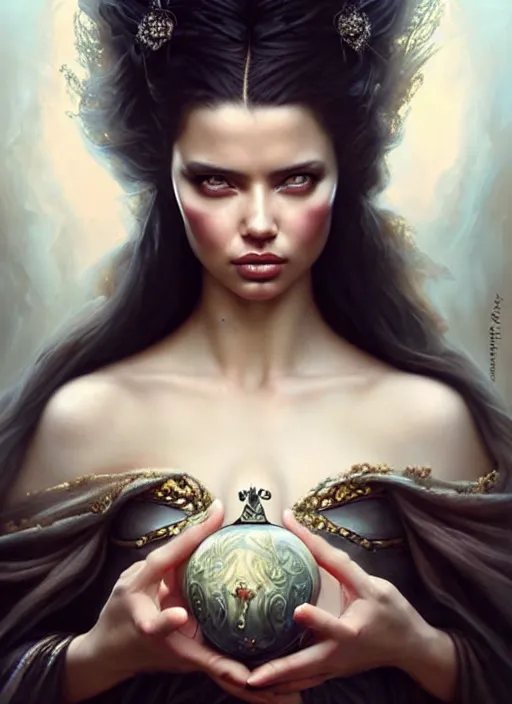 Image similar to a beautiful princess woman with baroque dress, adriana lima, painted by artgerm and tom bagshaw, fantasy art, dramatic lighting, highly detailed oil painting