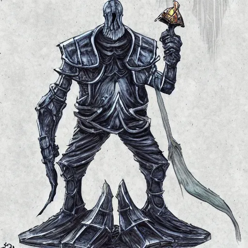 Prompt: squidward as a dark souls boss by David Park