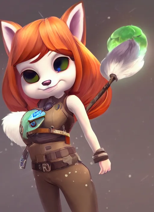 Image similar to female furry mini cute style, highly detailed, rendered, ray - tracing, cgi animated, 3 d demo reel avatar, style of maple story and zootopia, maple story gun girl, fox from league of legends chibi, soft shade, soft lighting