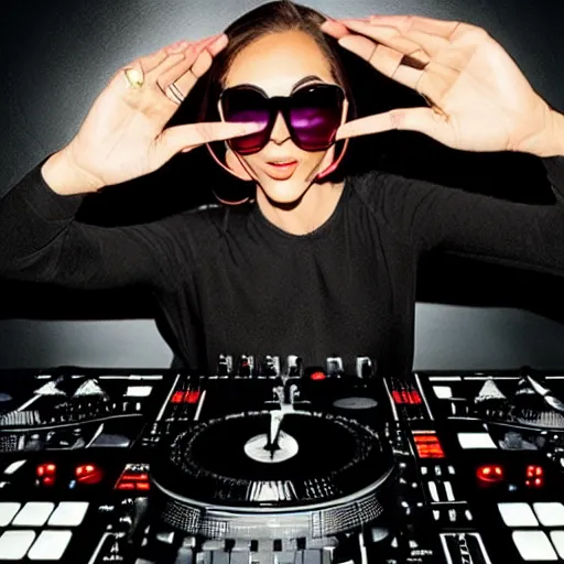 Prompt: a witch wearing sunglasses on the dj decks