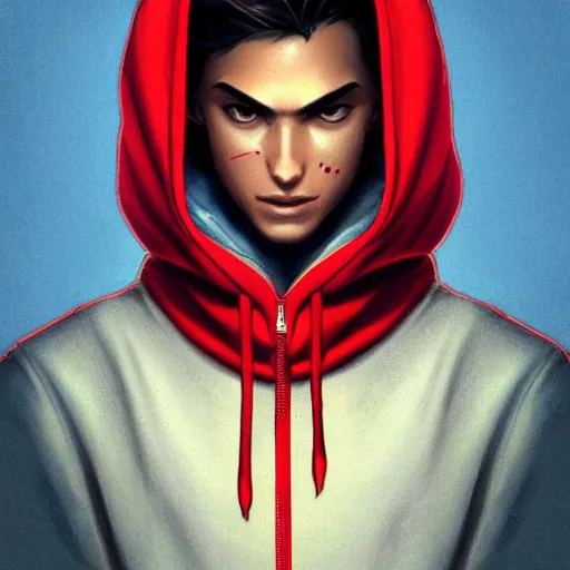 Prompt: a preppy magic student boy wearing a red hoodie, d & d, fantasy, intricate, cinematic lighting, highly detailed, digital painting, artstation, concept art, smooth, sharp focus, illustration, art by artgerm and greg rutkowski and alphonse mucha