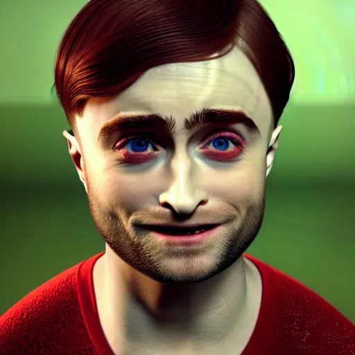 Prompt: hybrid of daniel radcliffe and a!! radish!!, film still,!! red skin!!,!! leaf ears!!, professional makeup, unreal engine 5, render, seeds, 8 k, trending on artstation