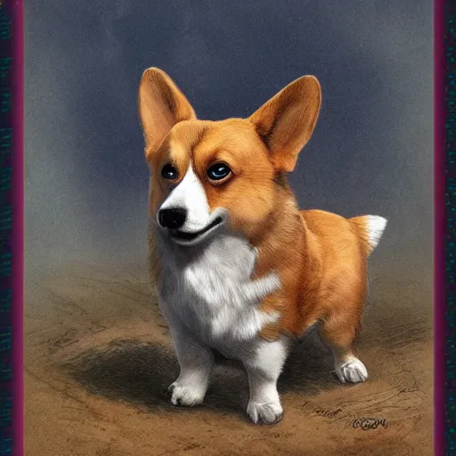 Prompt: a corgi warlock style of jean baptiste monge