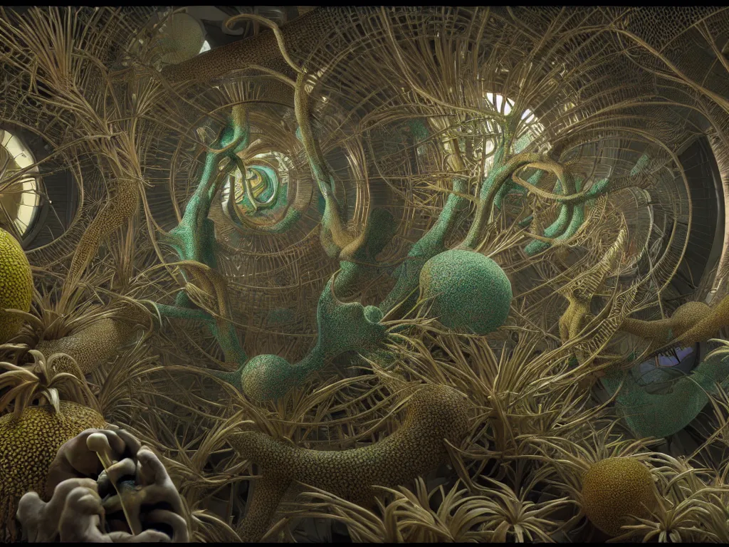 Image similar to , neo surrealism, art by ernst haeckel and daniel martin diaz and mc escher, 8 k, unreal engine render