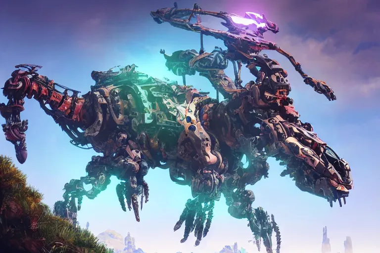 Image similar to clamberjaw machine mecha animal beast robot of horizon forbidden west horizon zero dawn bioluminiscence global illumination ray tracing hdr fanart arstation by sung choi and eric pfeiffer and gabriel garza and casper konefal