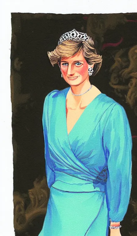 Prompt: painting of princess diana, drawn by yoshitoshi abe, oil painting, washed out color,