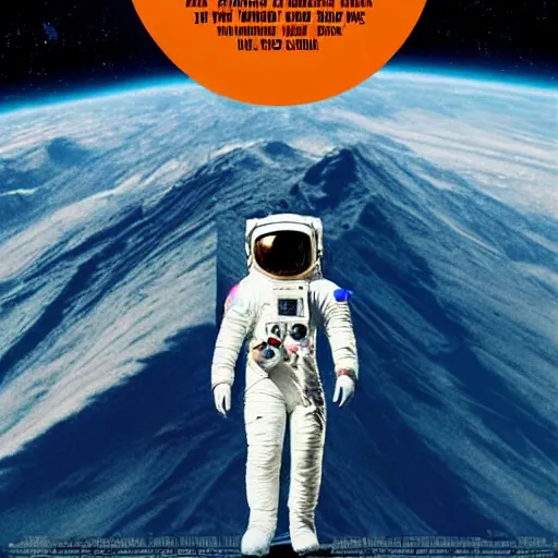 Prompt: a movie poster with an astronaut standing in front of a mountain, a poster by Niels Lergaard, reddit contest winner, incoherents, imax, movie poster, criterion collection