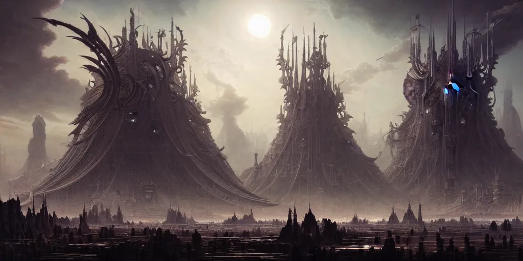 Image similar to a beautiful and insanely detailed matte painting of an advanced sprawling futuristic warrior civilization with surreal architecture designed by akihiko yoshida!, whimsical!!, epic scale, intricate details, sense of awe, elite, fantasy realism, complex layered composition!!