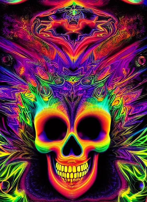 Image similar to psychedelic skull infinite fractal worlds bright neon colors highly detailed cinematic artwork by franz marc