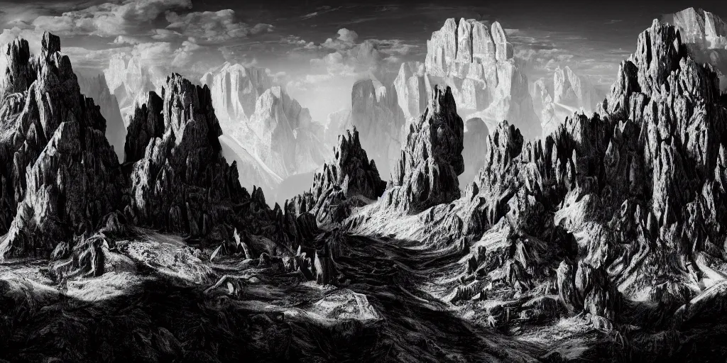 Image similar to photography of witch burning, dolomites in the background, occult signs, witch burning, pyre, solstice fire, alp, dolomites, alpine, detailed intricate insanely detailed octane render, 8k artistic 1920s photography, photorealistic, black and white, chiaroscuro, hd, by David Cronenberg, Raphael, Caravaggio