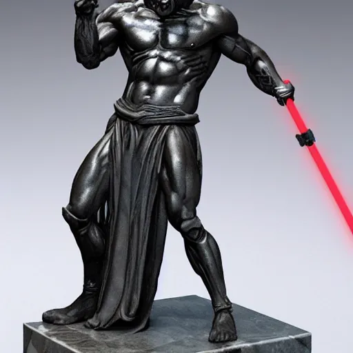 Prompt: marble statue of darth maul, muscular man, star wars, old greek, sculpture, highly detailled