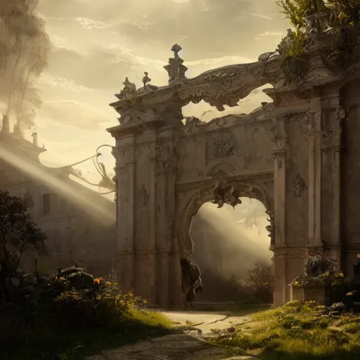 Image similar to beautiful painting of the gates of heaven, volumetric lighting, 8 k octane beautifully detailed render, post - processing, extremely hyper - detailed, intricate, epic composition, cinematic lighting, masterpiece, trending on artstation, detailed detailed detailed, masterpiece, stunning art by anders zorn, wonderful masterpiece by greg rutkowski, beautiful cinematic light,