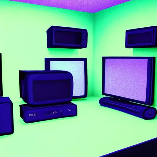 Prompt: crt televisions in a room, claymation, 3 d, pixar