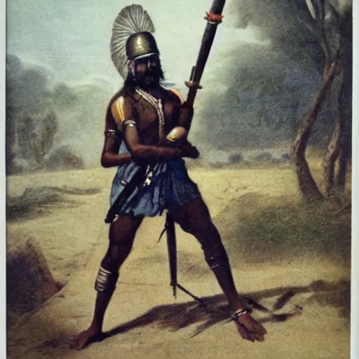 Prompt: an indian warrior with a javelin