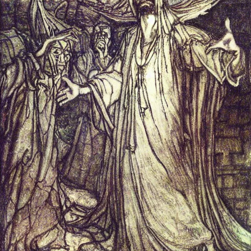 Prompt: Surely some revelation is at hand, surely the Second Coming is at hand, painted by Arthur Rackham