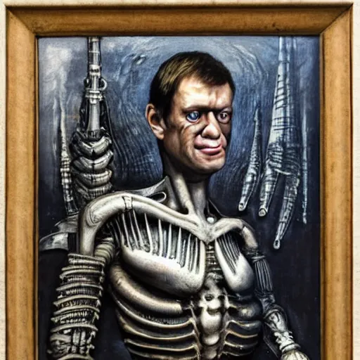 Image similar to Portrait by H.R.Giger of Alexei Navalny abomination, photo-realistic, 2K, highly detailed