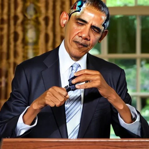 Image similar to Obama demonstrates how to properly hit a bong, highly detailed photo, 8k, award winning photograph
