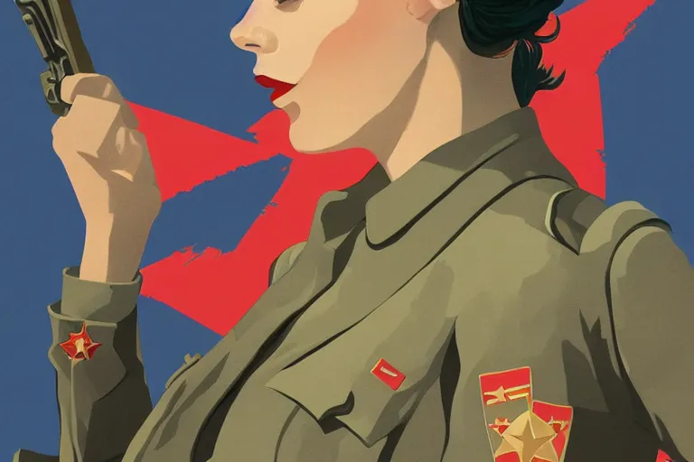 Prompt: communist Propaganda poster Margot Robbie in WW2 uniform by moebius and atey ghailan by james gurney by vermeer by George Stubbs full body full body full body full body trending on artstation vector art vector art vector art vector art inspirational