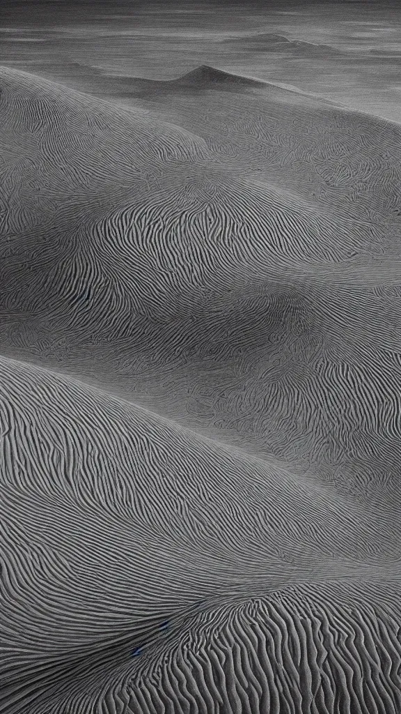 Image similar to highly detailed illustration of a place where sand dunes and the ocean meet at night by nico delort, moebius, oliver vernon, joseph moncada, damon soule, manabu ikeda, 4 k resolution