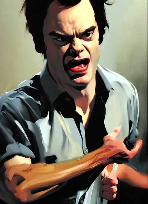 Prompt: bill hader, barry, screaming, painting by phil hale, 'action lines'!!!, graphic style, visible brushstrokes, motion blur, blurry