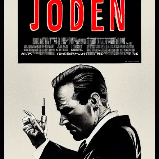 Prompt: noir movie poster of Joe Biden holding a smoking handgun