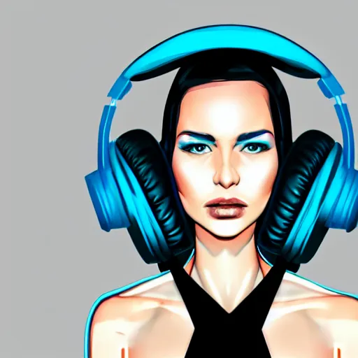 Image similar to synthwave girl wearing headphones, animated, trending on artstation, portrait