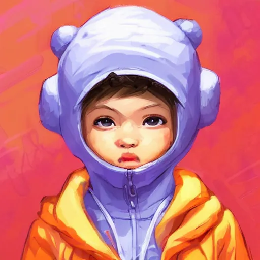 Image similar to baby Angel, baby cherub,wearing angel halo, ski mask, balaclava, face covered, wearing angel halo covered face, orange hoodie, hip hop, multiple golden necklaces, fantasy art apex fortnite Video game icon, 2d game art gta5 cover , official fanart behance hd artstation by Jesper Ejsing, by RHADS, Makoto Shinkai and Lois van baarle, ilya kuvshinov, rossdraws