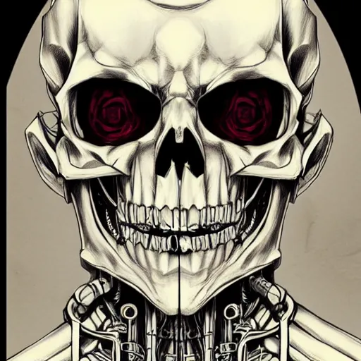 Image similar to anime manga skull portrait man skeleton, robot cyborg, intricate, elegant, highly detailed, digital art, ffffound, art by JC Leyendecker and sachin teng