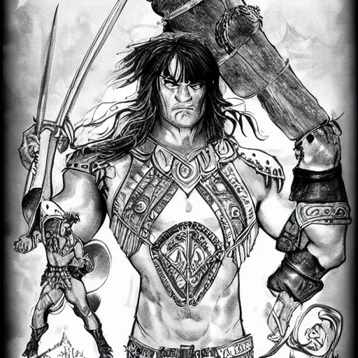 Prompt: disney concept of conan the barbarian