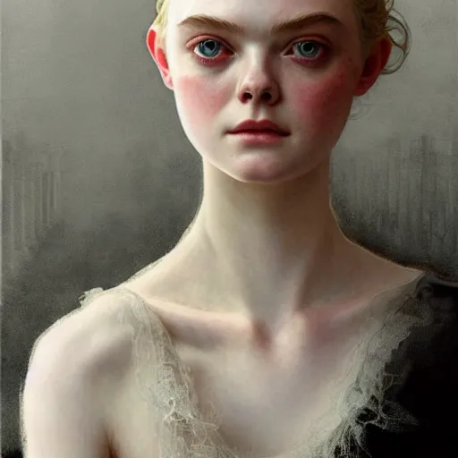 Image similar to symmetry!! portrait of elle fanning in bloodborne in the world of andrew wyeth, horror, fashion, dark!! intricate, elegant, highly detailed, digital painting, artstation, concept art, smooth, sharp focus, illustration, art by artgerm and greg rutkowski and alphonse mucha