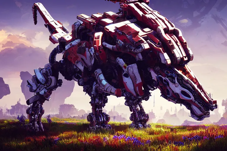 Image similar to grazer machine mecanical creature robot of horizon forbidden west horizon zero dawn bioluminiscence global illumination ray tracing hdr fanart arstation by ian pesty and alena aenami artworks in 4 k