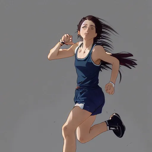 Image similar to girl running, sport clothing, anime style, short hair, hair down, symmetrical facial features, realistic anatomy, from arknights, hyper realistic, 4 k, rule of thirds, extreme detail, detailed drawing, trending artstation, realistic lighting, by alphonse mucha, greg rutkowski, sharp focus, backlit, falling sakura cherry