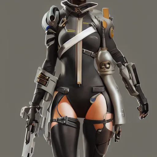 Prompt: a highly detailed beautiful portrait of tracer from overwatch as 2 b nier automata wearing a skintight suit!!, concept art, detailed, detailed face, by gregory manchess, james gurney, james jean, trending on artstation, artstationhq, artstationhd