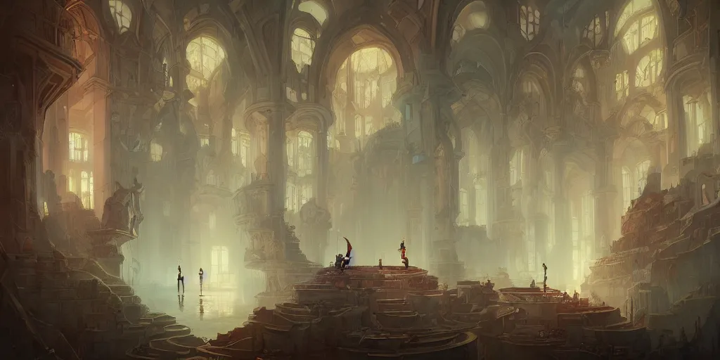 Image similar to inside an incredible palace, Peter Mohrbacher, matte painting, artstation