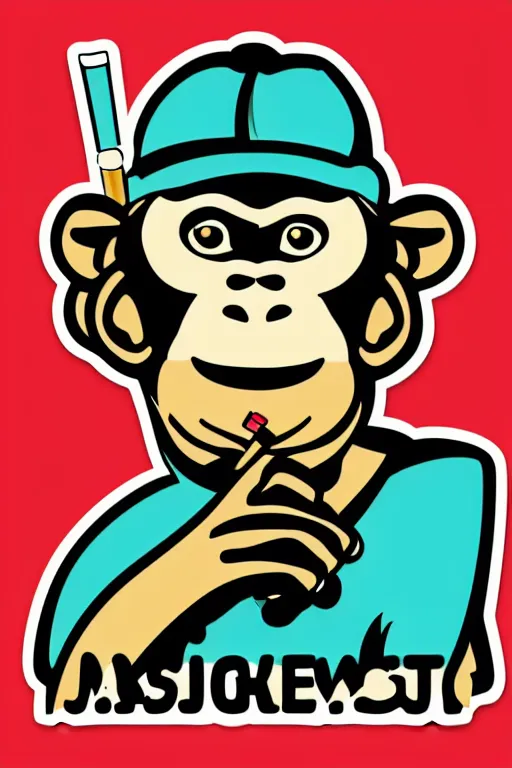 Image similar to Portrait of a Monkey with a cigarette, sticker, colorful, illustration, highly detailed, simple, smooth and clean vector curves, no jagged lines, vector art, smooth