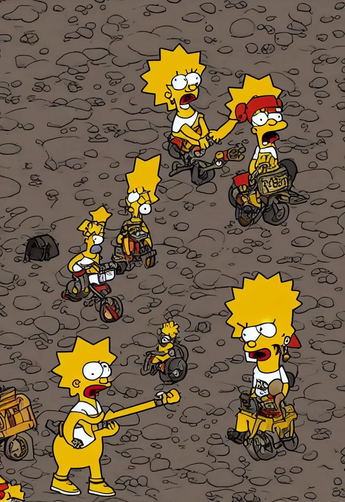 Image similar to Lisa Simpson Fury Road, borderlands screenshot high quality