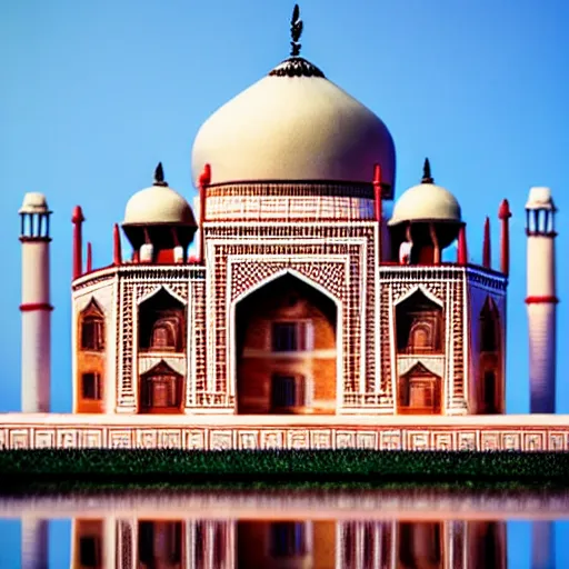 Prompt: taj mahal made of chocolate, caramel and peanuts, professional food photography,