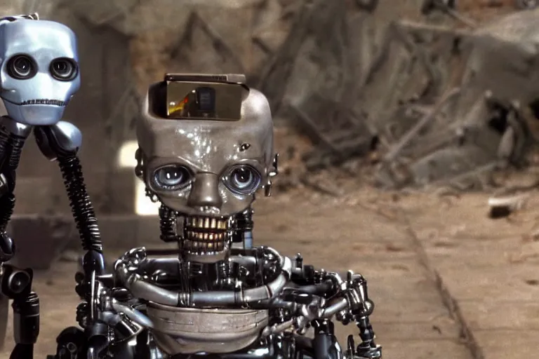 Image similar to VFX movie where Johnny Five from Short Circuit plays the Terminator by James Cameron