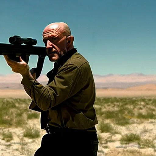 Image similar to Film Still of Mike Ehrmantraut aiming a sniper rifle in a new Breaking bad movie, 8k, highly detailed, centered