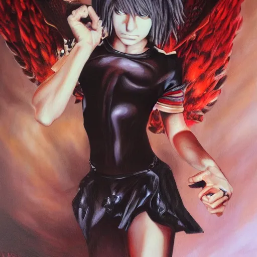 Image similar to detailed portrait of emo britney spears anime death note intricate, hyper detailed, realistic, oil painting, by julie bell, frank frazetta, cinematic lighting