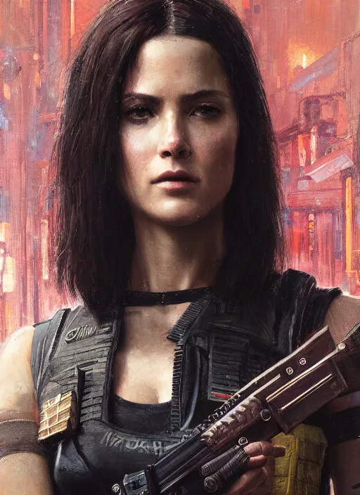 Prompt: 💃🏻. cyberpunk mercenary in a military vest ( blade runner 2 0 4 9, cyberpunk 2 0 7 7 ). orientalist portrait by john william waterhouse and james gurney and theodore ralli and nasreddine dinet, oil on canvas. cinematic, hyper realism, realistic proportions, dramatic lighting, high detail 4 k