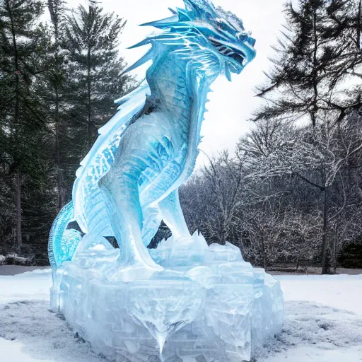 Image similar to a majestic dragon made of ice, crystal - clear ice sculpture, detailed fantasy photography