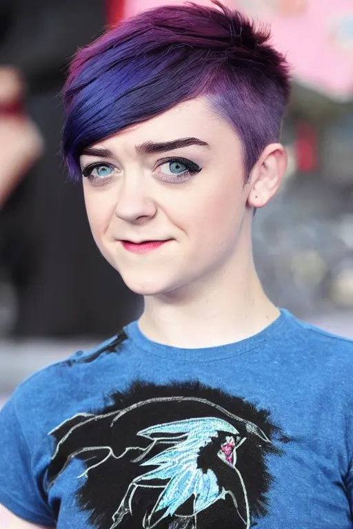 Image similar to photo of young cute punk woman with blue pixie cut posing, maisie williams