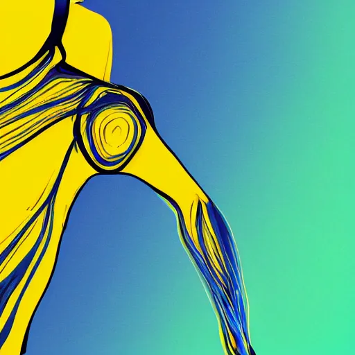 Image similar to human man that resembles a wasp morh in surreal sketch style, blue and yellow gradient, noise, ultrafine detail, hd 8k, logo illustration