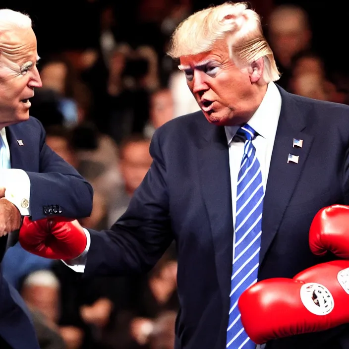 Image similar to joe biden and donald trump boxing match, detailed sharp photo